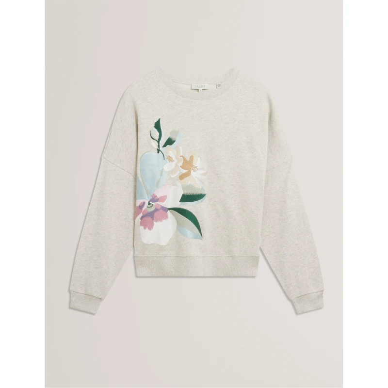 Image of Ted Baker Womens Embroidered Crew Sweatshirt Grey-Marl female 8 (XS)