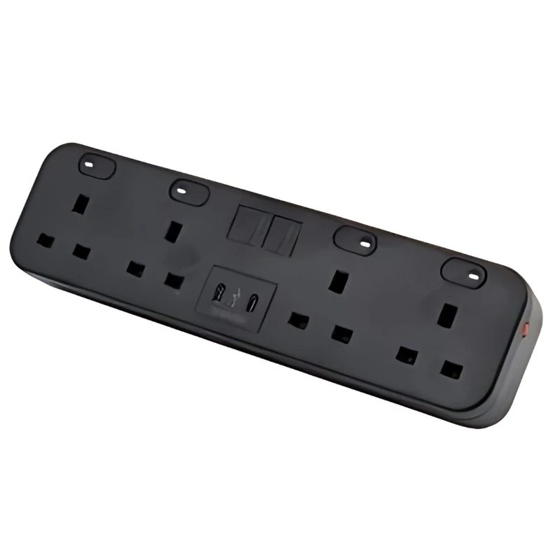 Image of POWERDATA BLACK DESKTOP 4X POWER. 2X MS - DUAL USB C CHARGER - 65W