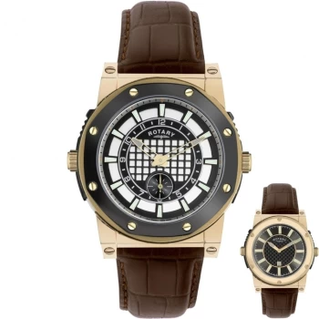 Image of Rotary EGS0008-TZ2-02-04-X Mens Revelation Brown Strap Wristwatc Colour - Black
