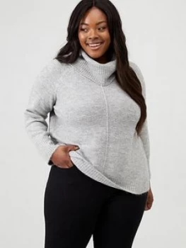 Image of Oasis Curve Oasis Curve Lucy Lurex Ottoman Long Length Roll Neck Jumper - Grey