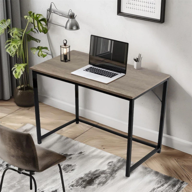 Image of House of Home Computer Desk Rustic Light Brown with Black Frame Rustic Grey unisex 100x50x76