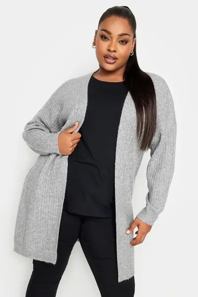 Image of Yours Ribbed Cardigan Grey