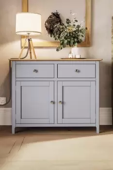 Image of 2 Door 2 Drawer Solid Oak Sideboard Ready Assembled Grey - Taberno