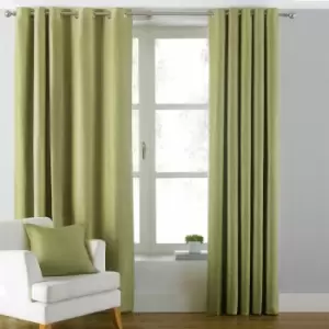 Image of Atlantic Woven Twill Lined Eyelet Curtains, Green, 90 x 54" - Riva Paoletti