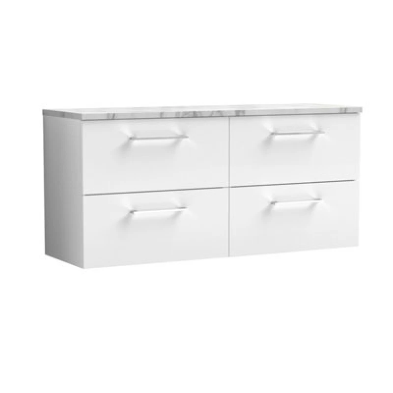Image of Nuie Arno Wall Hung Vanity Unit With 4 Soft-Close Drawers & Carrera Marble Laminate Top