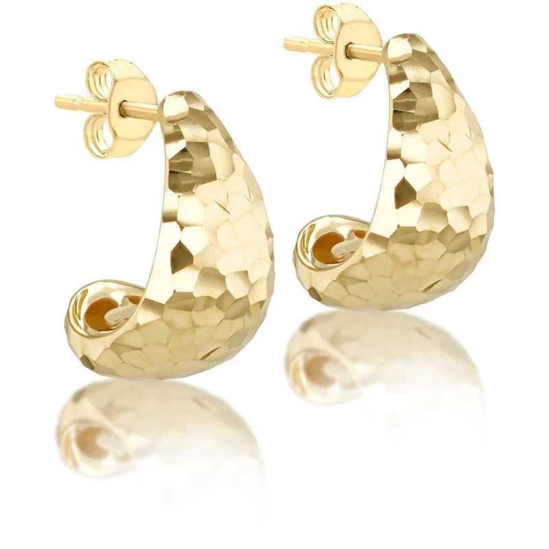 Image of Be You 9ct Gold Diamond Cut J-Shape Stud Earrings Yellow Gold female One Size