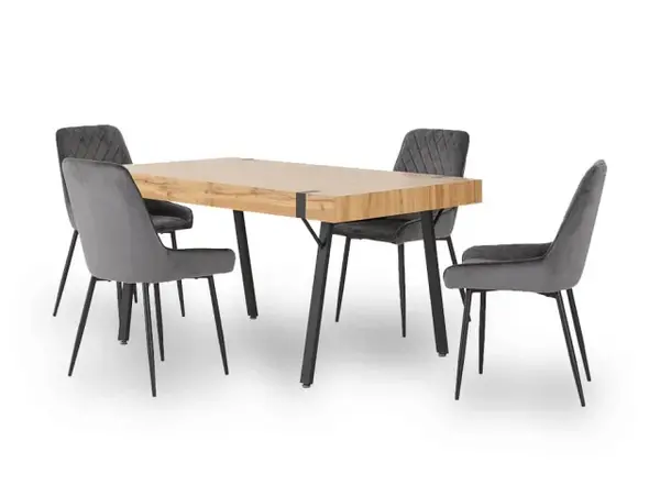 Image of Seconique Treviso Oak Dining Table and 4 Avery Grey Velvet Chairs