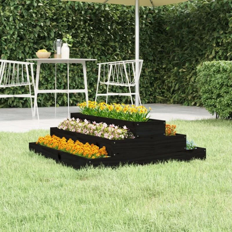 Image of vidaXL Planter Black 80x80x27cm Solid Pine, Black 823896