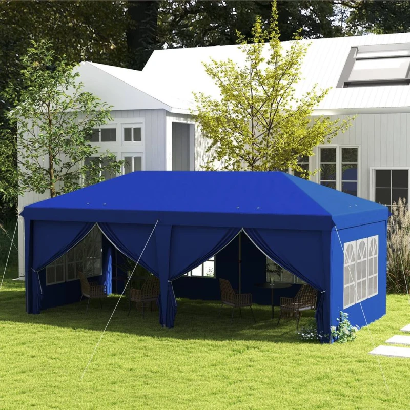 Image of Outsunny 3x6m Pop Up Gazebo Party Tent Canopy Marquee with Storage Bag Blue 84C-425V00BU