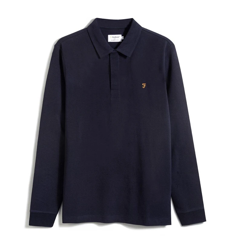 Image of Farah Haslam Long Sleeve Polo Shirt - Blue Blue S