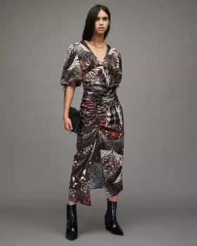 Image of AllSaints Safiya Gene Butterfly Print Maxi Dress
