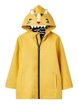 Image of Joules Toddler Boys Showerproof Tiger Rubberised Jacket - Yellow, Yellow, Size Age: 2 Years
