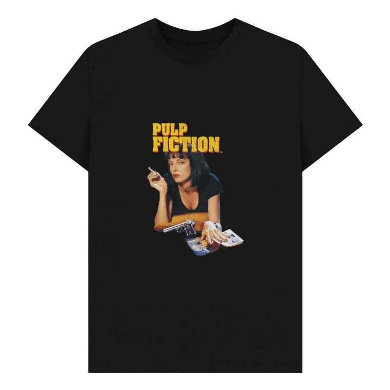 Image of Pulp Fiction Mens Mia Wallace Vintage T-Shirt in Black Size: Small Black Male S