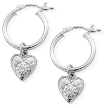 Image of ChloBo Womens Patterned Heart Hoops Sterling Silver Jewellery