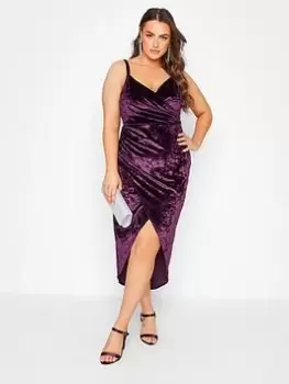 Image of Yours Velvet Wrap Dress - Purple, Purple, Size 20, Women