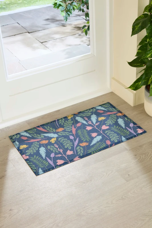 Image of Artsy Mats Blue Leaves Indoor Outdoor Doormat (70 X 40Cm), Blue 9.51E+12