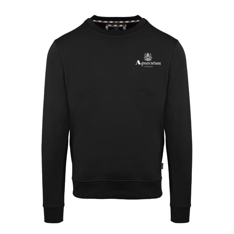 Image of Aquascutum Mens Round Neck Crew Sweatshirt Crew Sweaters Small Black 52294203350