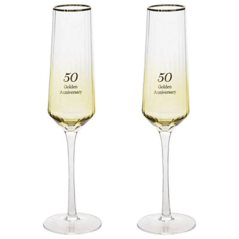 Image of Amore by Juliana Amore by Juliana Set of 2 Flute Glasses - 50th Anniversary in Clear Clear One Size Unisex 5017224957701