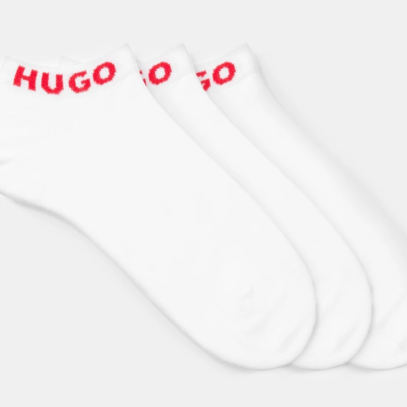 Image of Hugo Three Pack Logo Cuff Ankle Socks White female 3-4.5