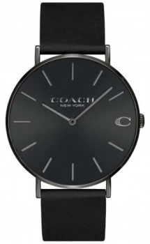 Image of Coach Mens Charles Black Leather Strap Black Dial Watch