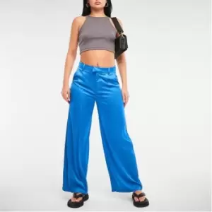 Image of Missguided Petite Wide Leg Satin Trousers - Blue