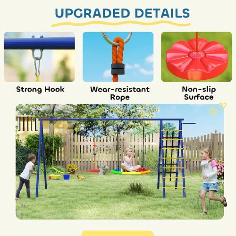 Image of AIYAPLAY AIYAPLAY 6 in 1 Kids Swing Set with 3 Swings, Climbing Net and Ladder