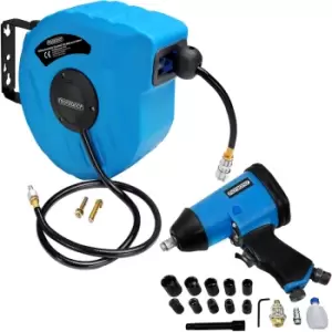 Image of Compressed Air Hose Reel 10m & Impact Wrench Set