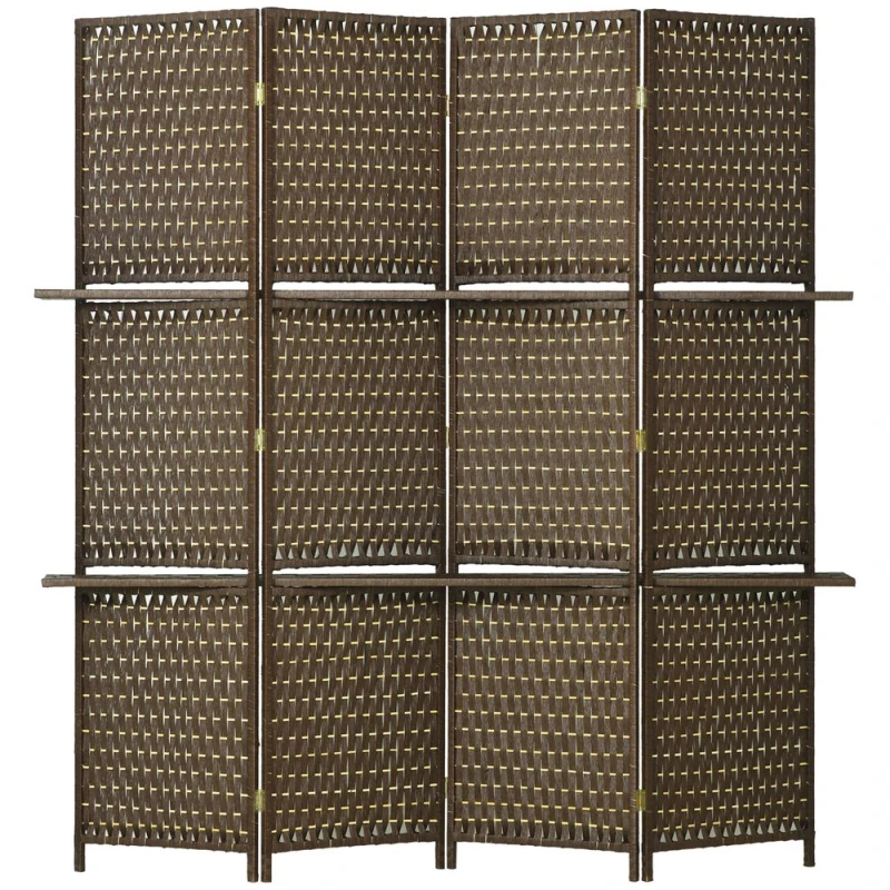 Image of HOMCOM 4 Panel Folding Wall Divider Room with Shelves Privacy Screen Panels Brown
