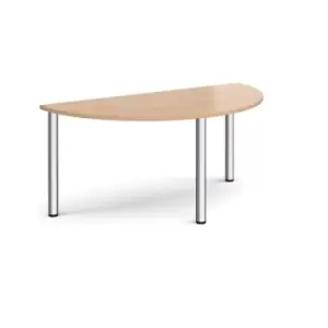 Image of Semi circular chrome radial leg meeting table 1600mm x 800mm - beech