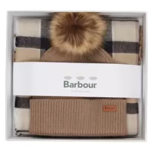 Image of Barbour Womens Beanie & Hailes Scarf Gift Set Rosewood One Size