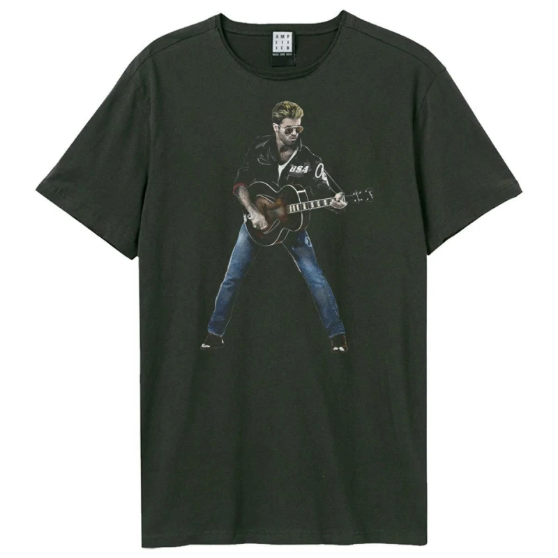 Image of Amplified Amplified Men Stripped Back George Michael T-Shirt in Charcoal Size: Small Charcoal S Male 5063470411085