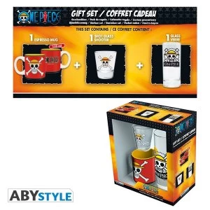 Image of One Piece - Glass 29cl + Shot Glass + Mini Mug Skull Luffy Gift Box