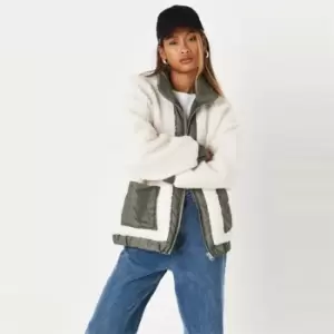 Image of Missguided Nylon Borg Mix Zip Through - Green