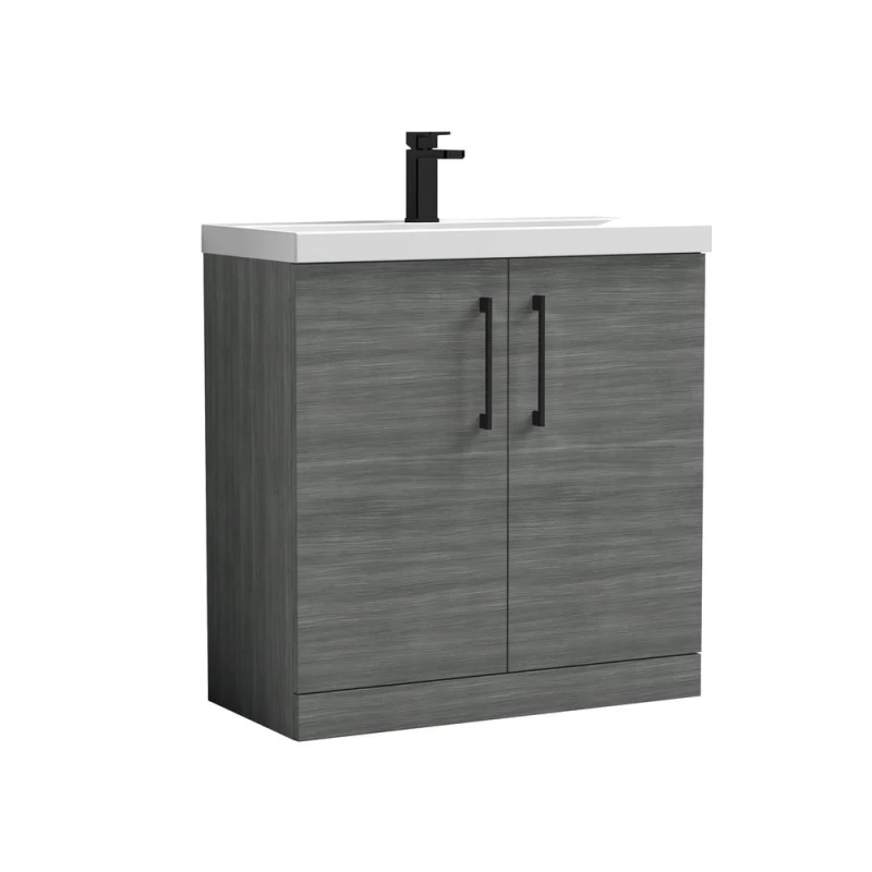 Image of Balterley Level Contemporary Bathroom Floor Standing 2-Door Vanity Unit & Mid-Edge Basin, Anthracite Woodgrain, 800mm