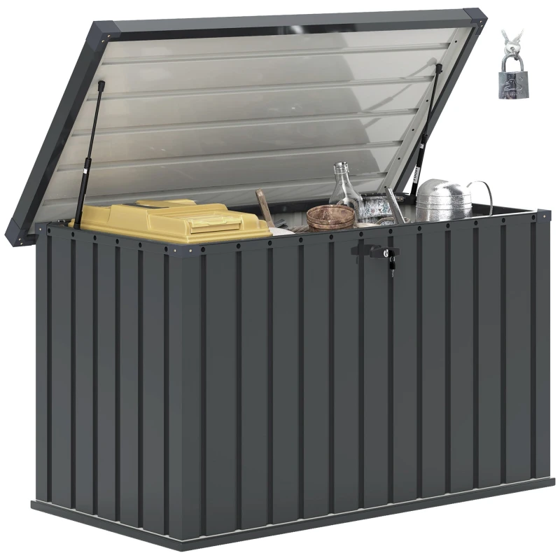 Image of Outsunny 400L Waterproof Metal Outdoor Storage Box with Lock and Keys Dark Grey