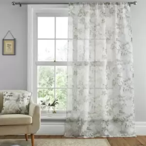 Image of Tiverton Botanical Print Slot Top Voile Curtain Panel, Green, 55 x 90" - Dreams&drapes
