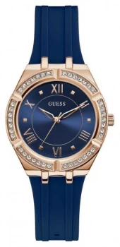 Image of Guess Womens Cosmo Blue Rubber Strap Blue Dial Watch