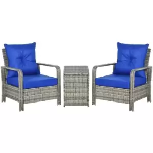 Image of Outsunny - 3 PCs pe Rattan Garden Sofa Set w/ 2 Chairs & Storage Table Mixed Grey - Blue