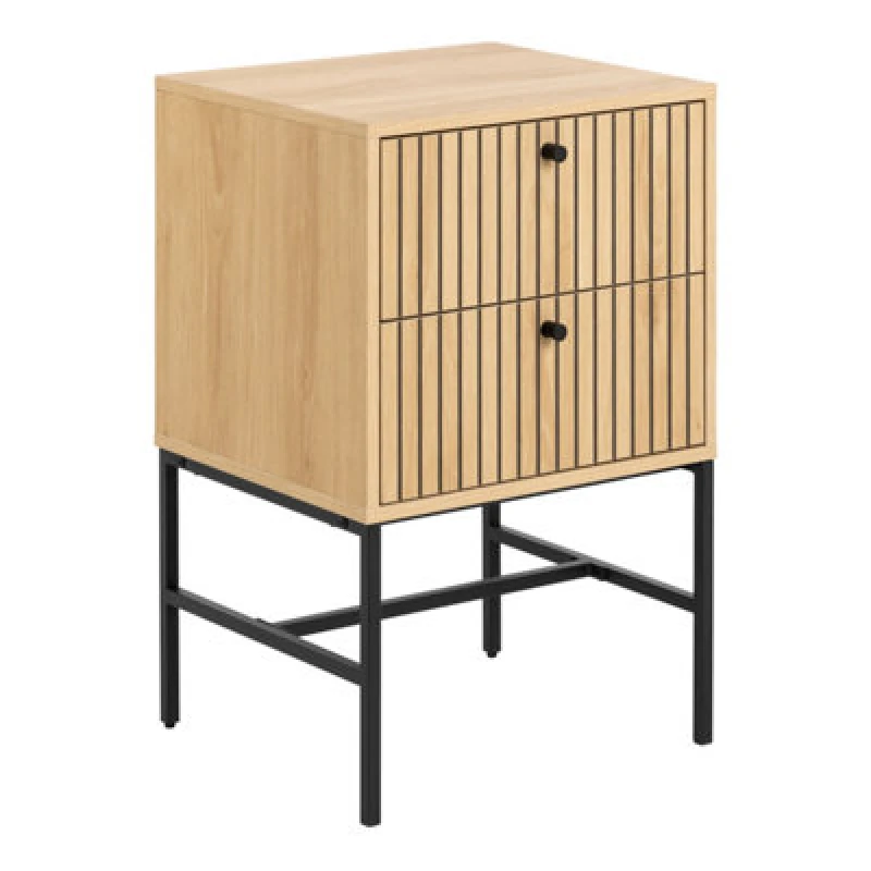 Image of Furniture To Go Albany 2 Drawer Bedside Table in Oak/Black Legs in Brown Brown Unisex