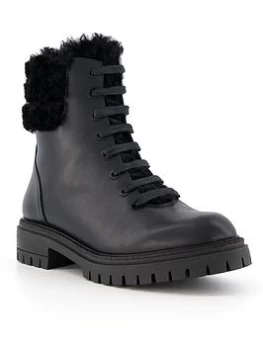 Image of Dune London Perch Faux Sherling Lace Up Boots - Black, Size 7, Women