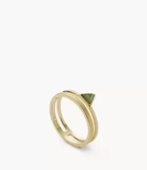 Image of Fossil Women Val Joyful Expression Green Aventurine 14K Gold Plated Brass Prestack Ring