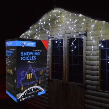 Image of Snowing Icicles Outdoor Christmas Fairy Lights & Timer - White - 240 Led's - White