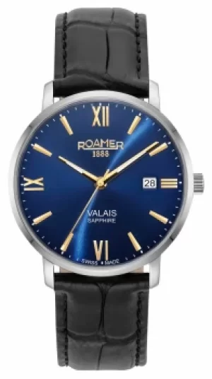 Image of Roamer Valais Gents Blue Dial With Yellow Gold Batons Black Watch