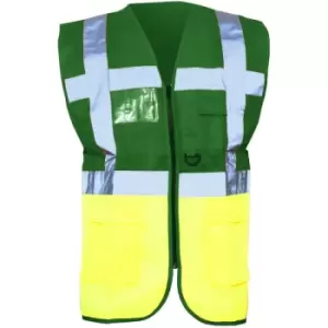 Image of Yoko Hi-Vis Premium Executive/Manager Waistcoat / Jacket (XL) (Green/Hi Vis Yellow) - Green/Hi Vis Yellow