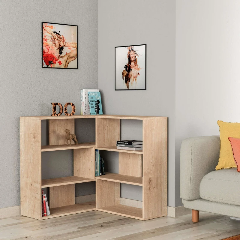 Image of DECORTIE Decortie - Molly Modern Corner Multipurpose Bookcase Display Unit Room Separator No. 3 - Natural Oak Effect - Oak M.KT.02.12715.4