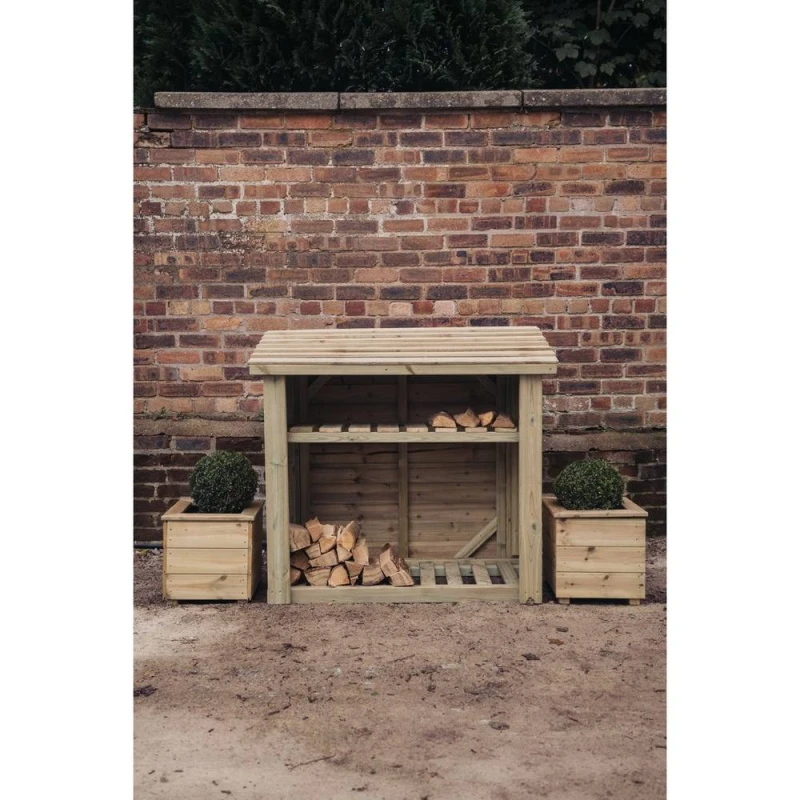 Image of Churnet Valley Garden Furniture Ltd 4 x 4 Feet Log Store without Kindling Shelf - L65 x W131.5 x H118cm in Light Tan Light Tan Unisex