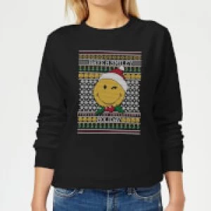 Image of Smiley World Have A Smiley Holiday Womens Christmas Sweatshirt - Black - M