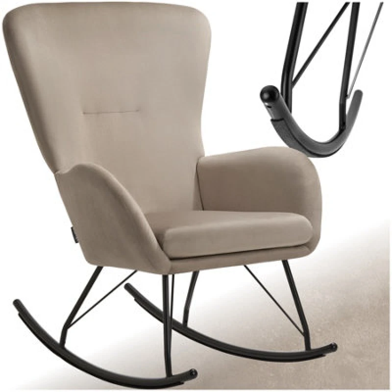 Image of Tectake 1 Rocking Chair Swing - Armchair With Steel Runners And Thick Padding - Black/taupe