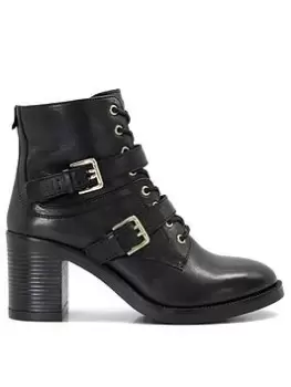 Image of Dune London Passion Black Leather Heeled Boot - Black, Size 6, Women