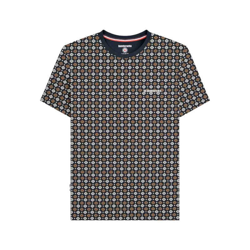 Image of Lambretta Lambretta Men SS25 Geometric T-Shirt in Mid Navy Size: Small Mid Navy S Male 5063703651431